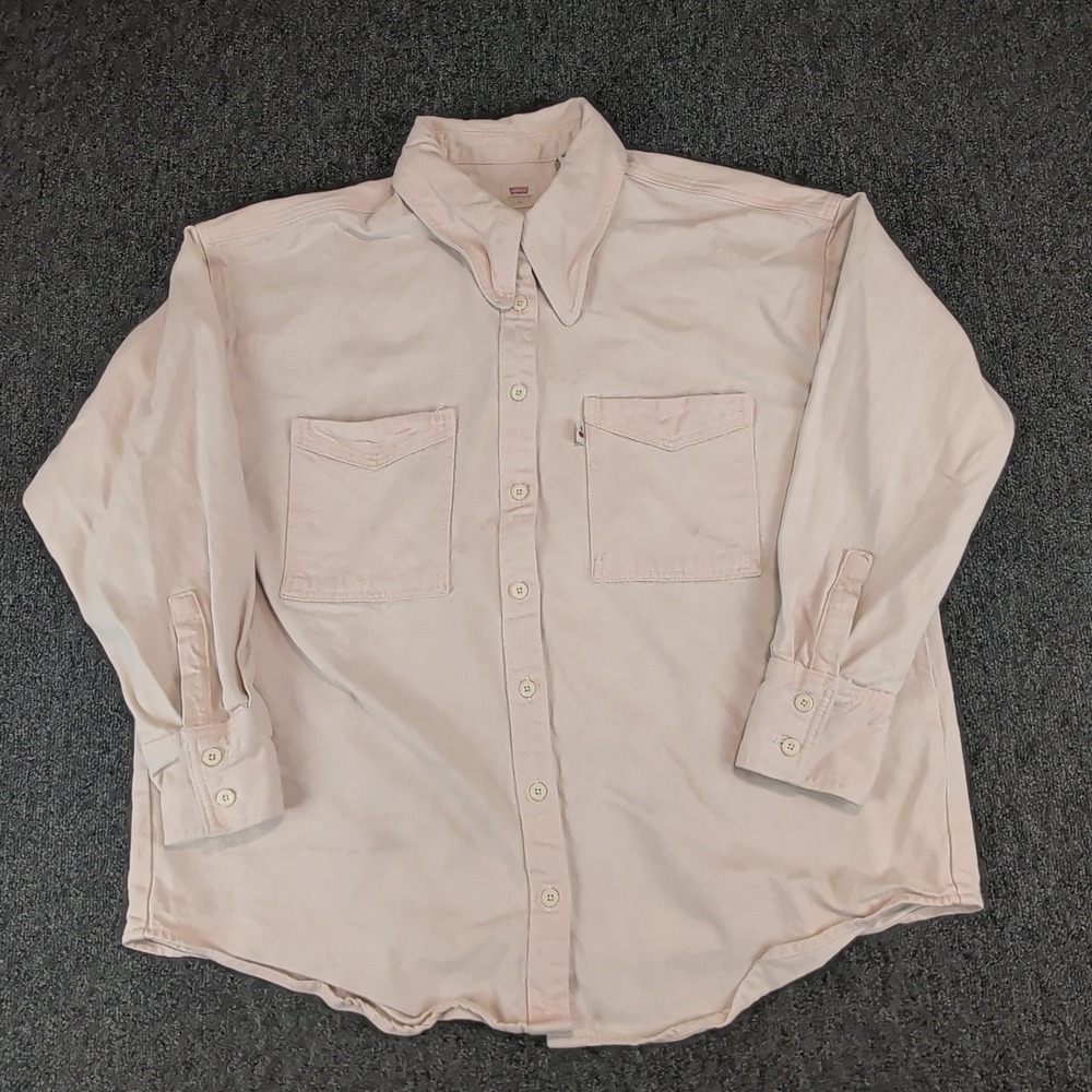 Levis Fresh Line Cherry Label Button Down Jacket Womens Large Pink Cotton Denim
